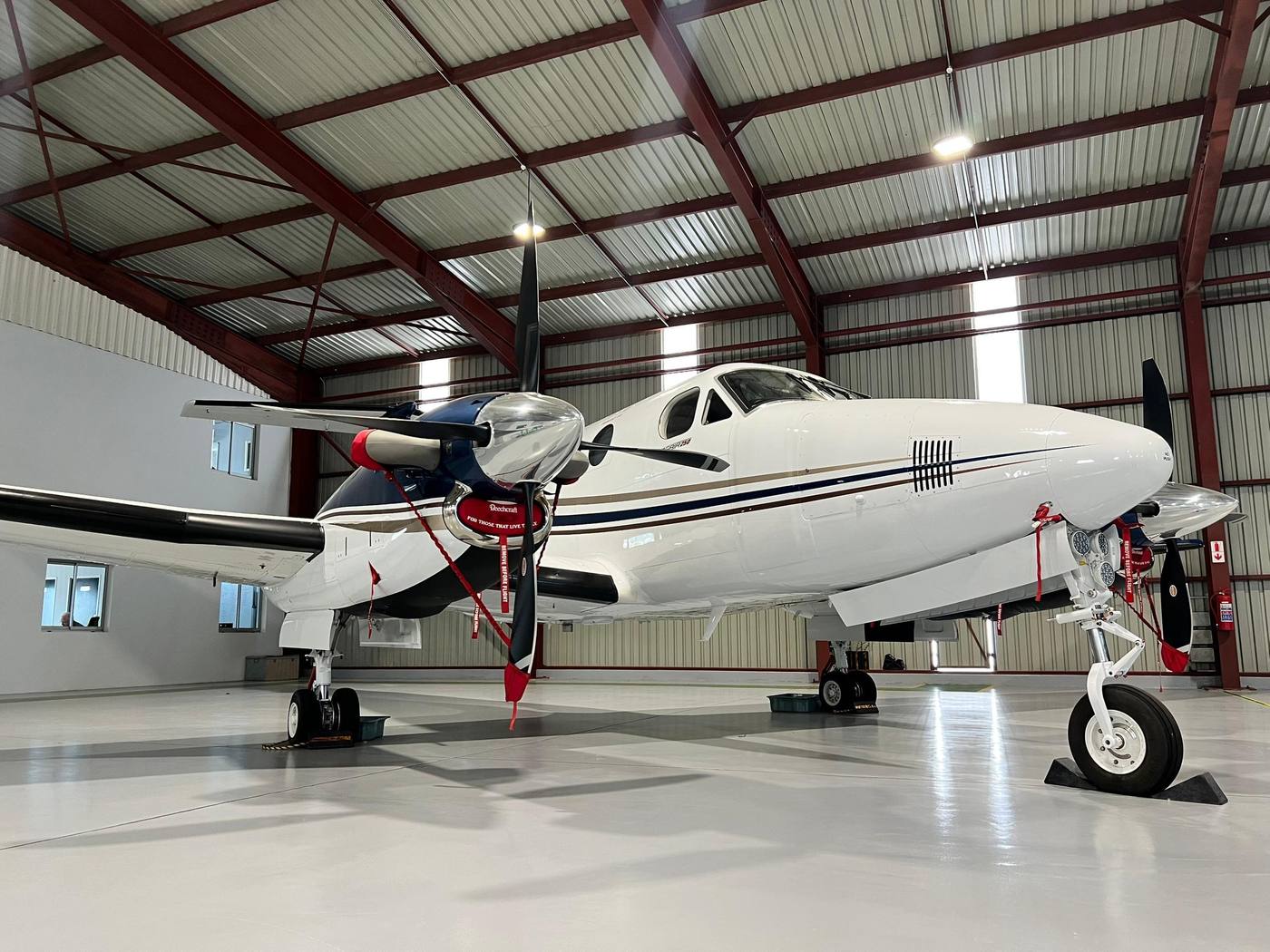 King Air 250 BY-331 in the hangar, front quarter view